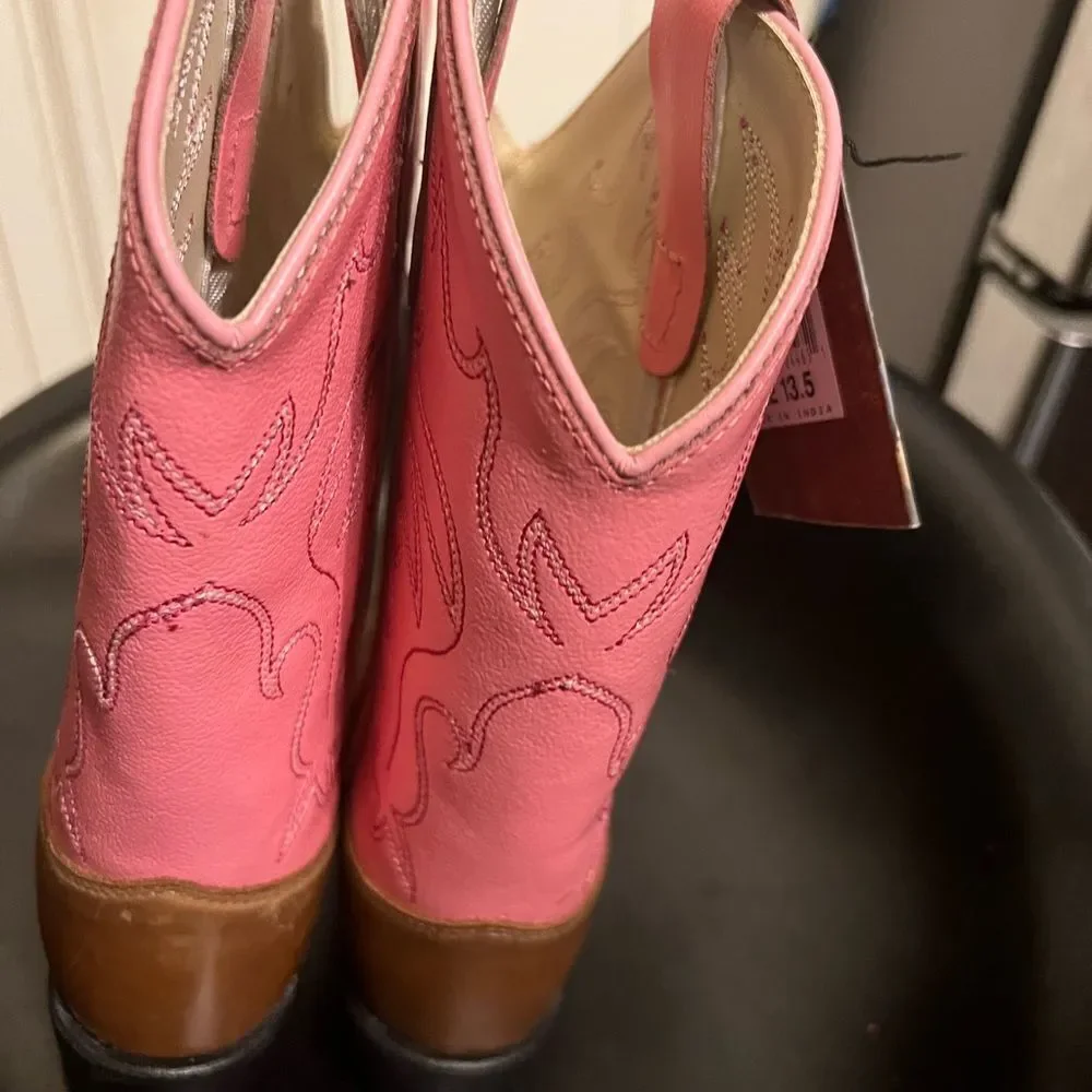 OLD WEST Girl's J Toe Tan Canyon/Pink Western Boot (8139) Sz 13.5